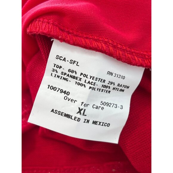 A Byer Blouse Size XL Sheer Floral Lace Shoulder Trim Ruched Knit Red Metallic - Picture 5 of 7